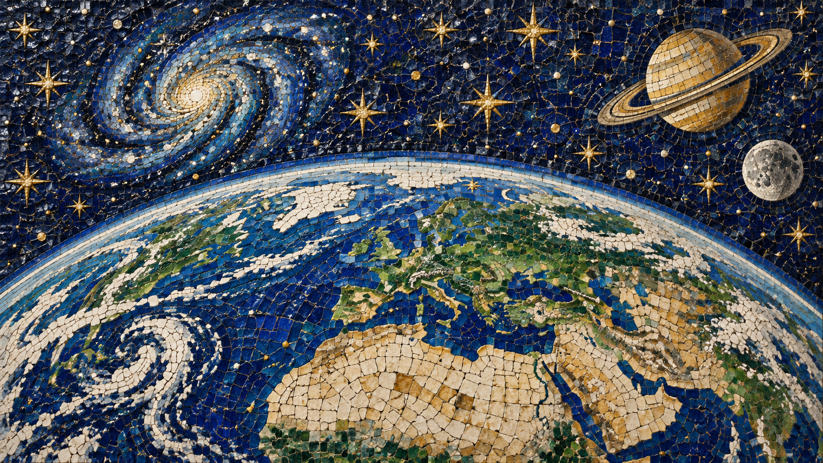 Ceramic mosaic of Earth viewed from space