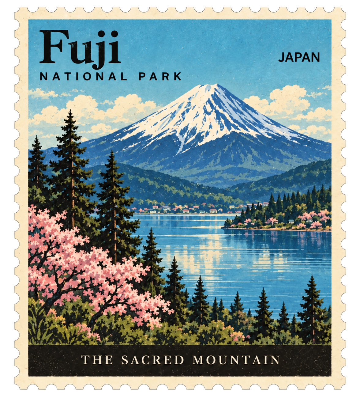 Fuji National Park illustrated postage stamp