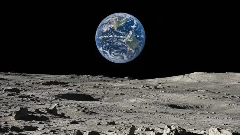 Earth above the lunar horizon