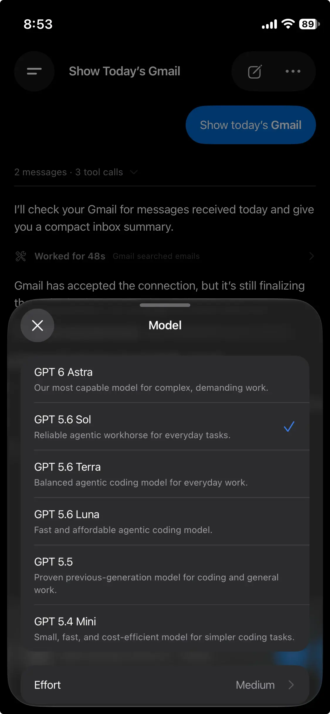 The run options sheet: permission modes with what each allows, and the fast, goal and plan switches