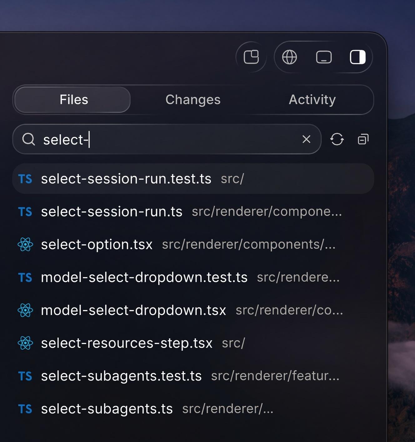 Searching files, expanding folders, and the new icon set